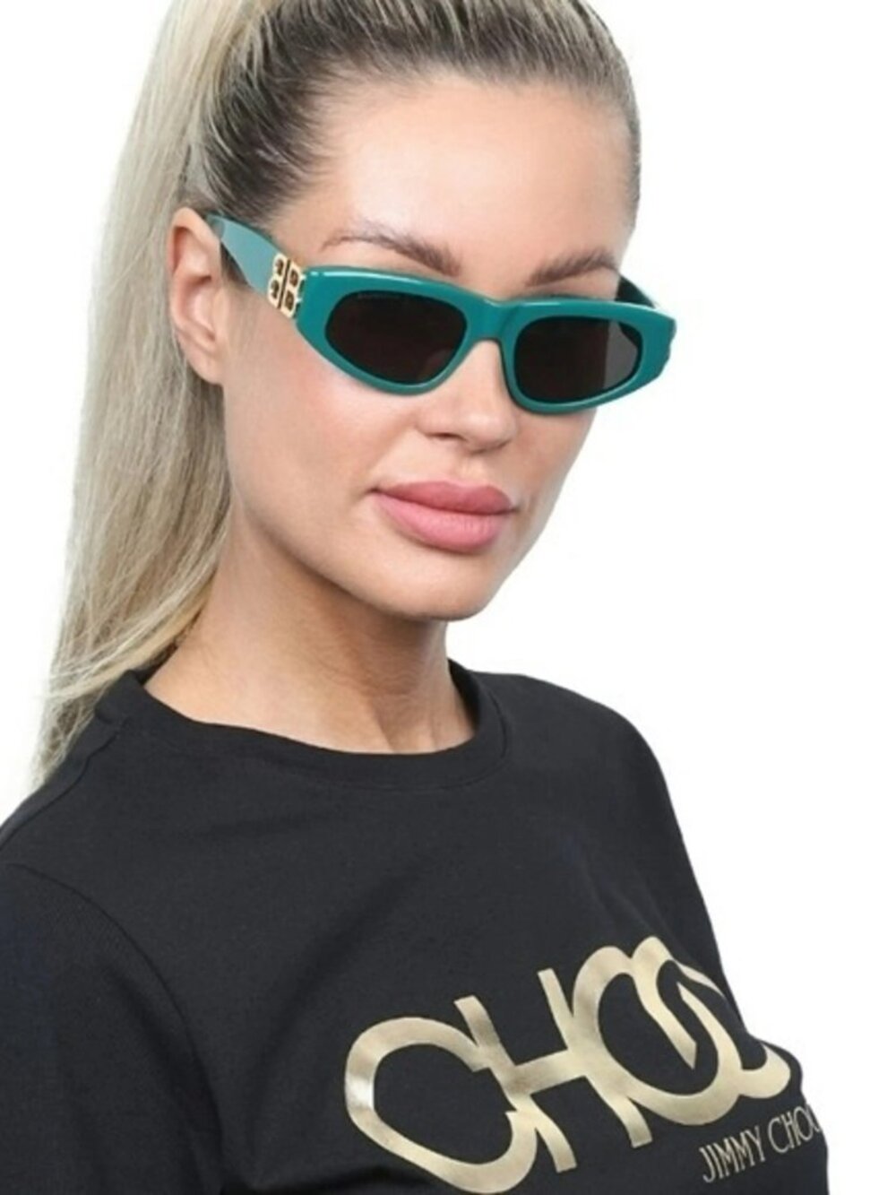 BALENCIAGA BB0095S 005 GREEN GOLD GREY CAT-EYE WOMEN SUNGLASSES